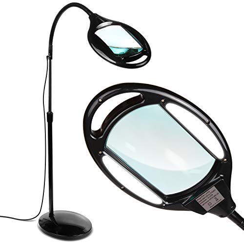 Brightech LightView Pro Magnifying Floor Lamp - Hands Free Magnifier with Bright LED Light for Reading - Work Light with Flexible Gooseneck - Standing Mag Lamp - color: Black, size: 5 Diopter (2.25x)