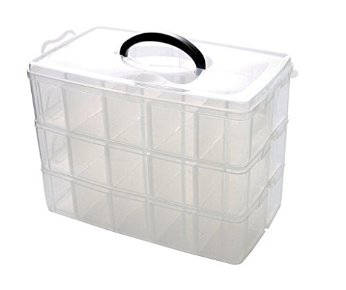 Kamay's 3-Tier Transparent Stackable Adjustable Compartment Slot Plastic Craft Storage Box Organizer Snap-Lock Tray Container 3 Sizes 4 Candy Colors Available (Extre Large 30 Compartment, White) - color: Extre Large 30 Compartment, White