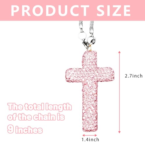 Bling Car Rear View Mirror Accessories Hanging Pendant,Cross Crystal Rhinestone For Car Mirror Hanging,Double-Sided Cross Diamond Religious,Interior Men Women Car Accessories - color: Pink