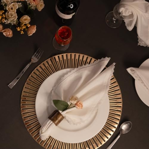 FINGERCRAFT Lace Cloth Napkins, 100% Cotton, 12 Pack, 20x20 Inch, White - color: White, size: 20" x 20" (Set of 12)