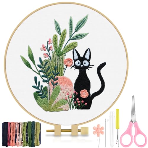 TINDTOP Embroidery Kit for Beginners Adult, Cat Embroidery Kit - color: Cat