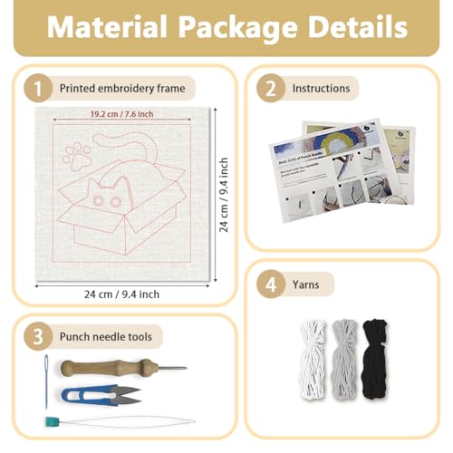 DOODLREAM Hiding Cat DIY Punch Needle Embroidery Kit for Beginner - color: Black Cat
