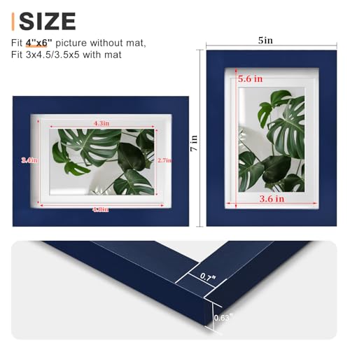 Egofine 4x6 Picture Frame Made of Solid Wood, Covered by Plexiglass Display Pictures 3x4.5 and 3.5x5 with Mat or 4x6 Without Mat for Table Top Display and Wall Mounting Photo Frame, Navy Blue - color: Navy Blue, size: 4x6