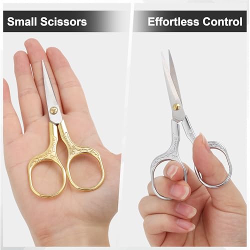 Small Embroidery Scissors,Set of 2 Sewing & Craft Scissors for Precision Cutting,Stainless Steel Fabric Paper Scissor,Gold & Silver