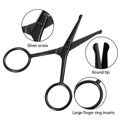 Mudder 3 Pcs Nose Hair Scissors Facial Hair Rounded Tip Scissors, Black - color: Black