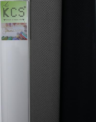 KCS 2 pc of 15" x 18"(38cmx45cm) Counted Cross Stitch Cotton Aida Cloth Needlework Fabric Box (Dark Grey+Black, 14CT) - color: Dark Grey+black, size: 14CT