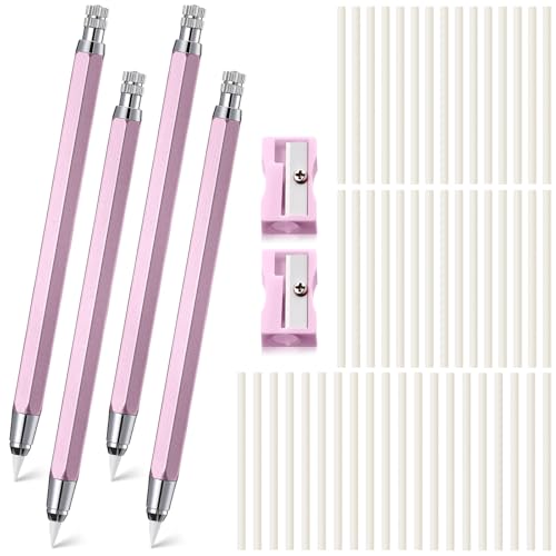 Motiskyy 56 Pcs Chalk Pencil Refillable Cartridge Set, Sewing Tailors Chalk and White Refill Tailors Pencil for Marking Fabric Quilting Embroidery DIY Crafts (Metal,Pink) - color: Pink, size: 1 Count (Pack of 56)