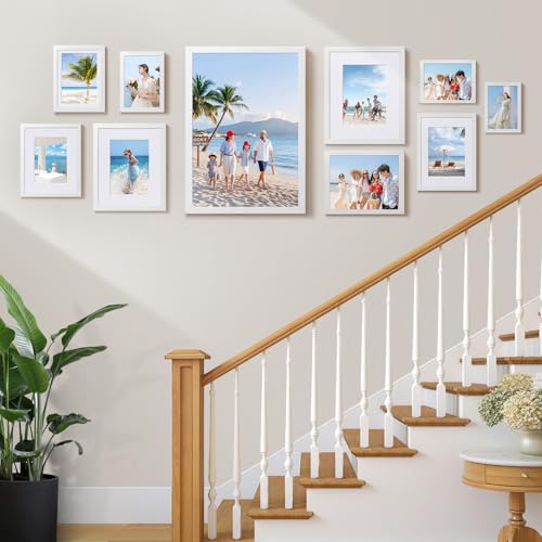 HappyHapi 5x7 Picture Frames Set of 10, Wall or Tabletop Display, White - color: White, size: 5x7 inch