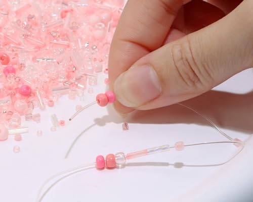 Mixed Craft Beads 1000Pcs/20g Glass Seed Beads Tube Beads Bugle Beads 1.5-4.5mm Small Loose Spacer Beads for DIY Bracelets Necklace Earring Jewelry Making (Pink) - color: Pink
