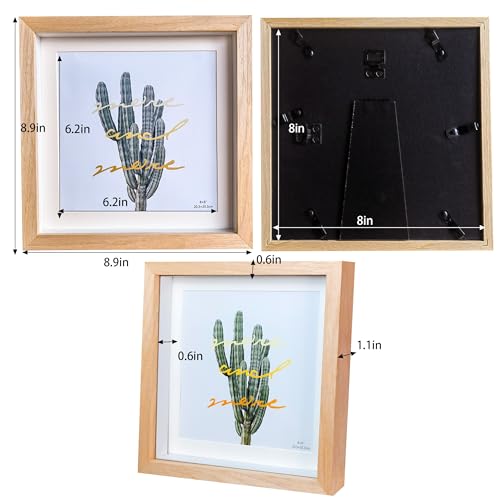 8x8 Shadow Box Frame Natural Wood Shadow Box Display Case 3 Pack Picture Frames Glass Surface Internal Depth 0.6 inch for Wall Or Tabletop - color: Teak, size: 8x8 inch
