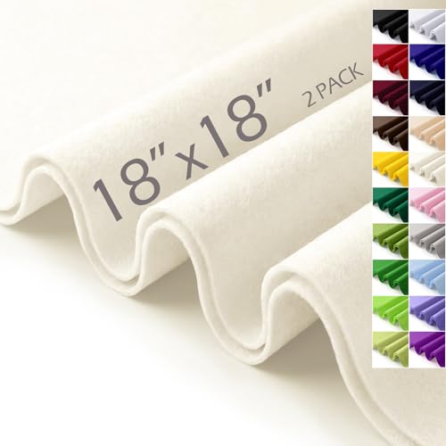Ivory Felt Fabric Sheets 18" x 18" (2 Pack) 1.6mm Soft Craft Felt Squares - color: Ivory