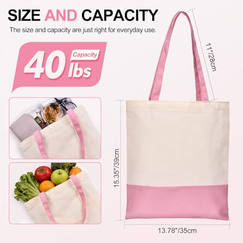 Canvas Tote Bag with Zipper for Women, Halloween Trick or Treat Bags Bulk - color: [A2] Beige / Pink