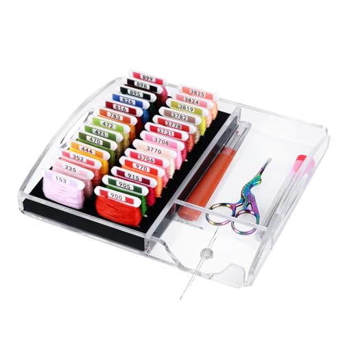 Acrylic Working Tray for Cross Stitch and Embroidery Supplies, Embroidery Floss Bobbins Organizer Tray with Magnetic Needle Holder and Tools Storage - color: Small-For 3mm acrylic bobbin