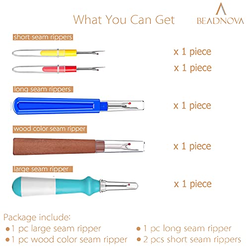 BEADNOVA Seam Ripper 5pcs Plastic Thread Cutter Stitch Remover Large Thread Remover Stitch Eraser Tag Ripper for Clothes Crafting Embroidery (4 Styles)