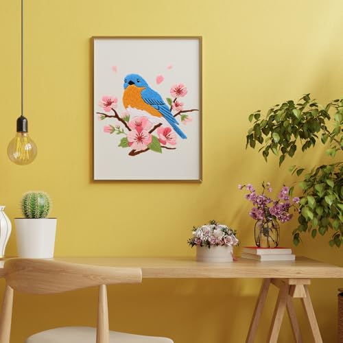 Louise Maelys Blue Bird Embroidery Kit for Beginners, DIY Floral Kit - color: Blue Bird