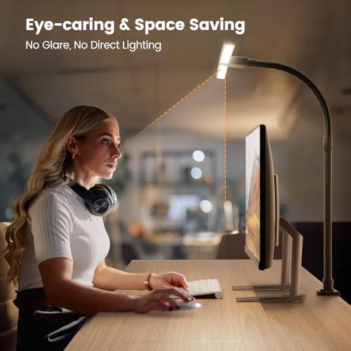 LED Desk Lamp for Home Office, 24W Computer Desk Light with Remote Control, Bright Table Lamp with Clamp Dimmable Tall Desktop Lighting with Bendable Gooseneck, Double Head, Black - color: Black with Clamp
