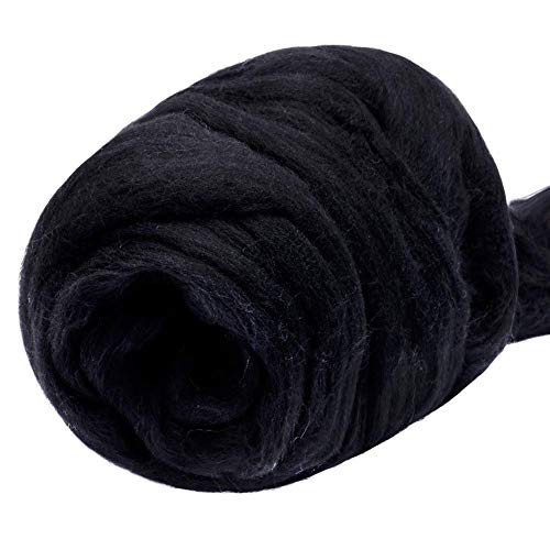 3.53oz Needle Felting Wool Roving for Needle Felting Black Felting Wool - color: black