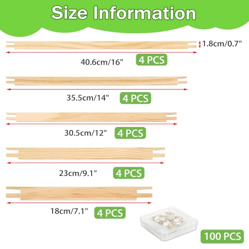 OwnMy 20Pcs Needlepoint Stretcher Bars 7,9,12,14,16 Inch Wood Stretcher Bars for Needlework with 100 Tacks, Wooden Canvas Stretcher Bars Needlepoint Accessories for Embroidery Cross Stitch Frames