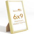 6x9 Aluminum Metal Picture Frame,Tempered Glass Gold Photo Frame 6x9 for Family Photo,Posters,Art,Document to Wall Mount Horizontally or Vertically - size: 6x9