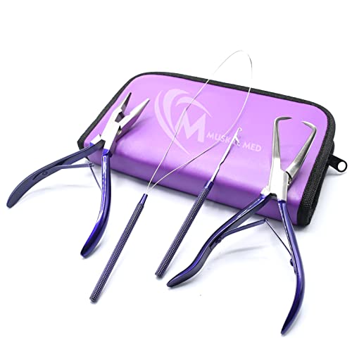 Professional Hair Extension & Beading Tool Kit Remove Plier Set for beads (4 Piece) I-Link Micro Ring Loop Needle Pulling Hook Threader Wire for Silicone Rings (Purple) - color: Purple