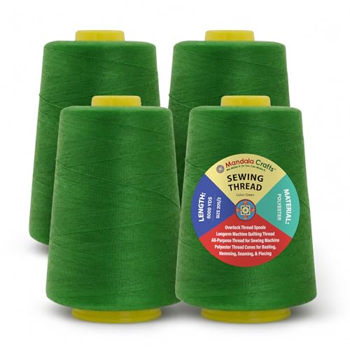 Mandala Crafts 20S/2 Green Polyester 4 Pack of Serger Threads Cones - color: Green, size: Pack of 4 20S/2 24000 YDs