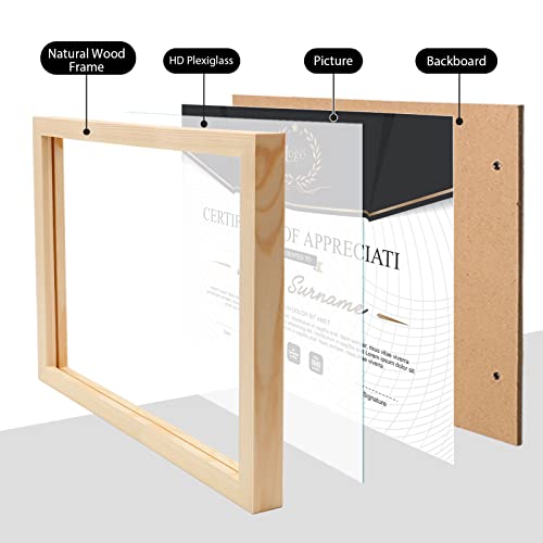 KINLINK 8.5x11 Picture Frame, Natural Solid Wood Diploma Frame with Acrylic Plexiglass for Pictures, Certificate Degree Document Frame, Tabletop and Wall Mounting Display Photo Frame 1 Pack - color: Natural, size: 8.5x11