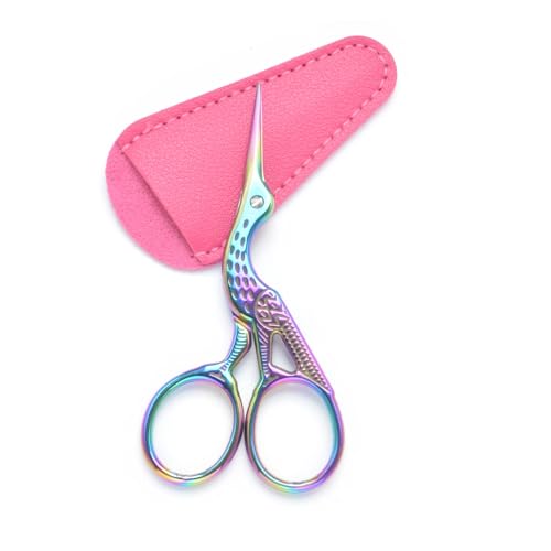 3.6" Sewing Embroidery Scissors with Artificial Leather Cover(Rainbow) - color: Rainbow