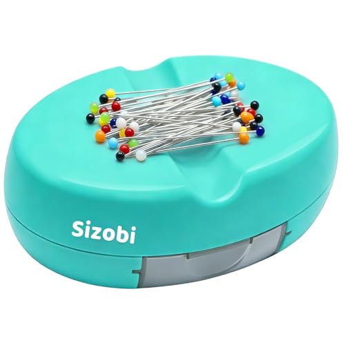 Sizobi Magnetic Pin Holder with 100 Pcs Pins, Sewing Supplies Organizer - color: Sky blue