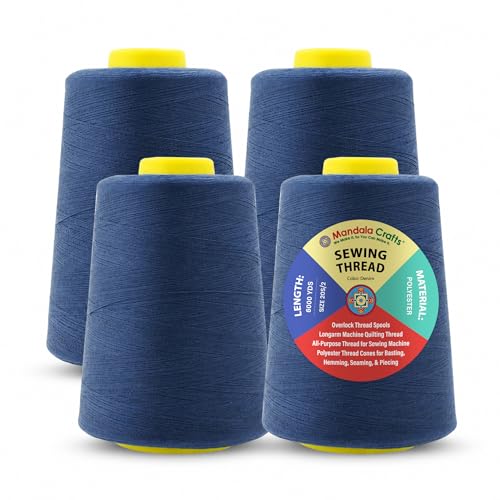 Mandala Crafts 20S/2 Denim Polyester 4 Pack of Serger Threads Cones - color: Denim, size: Pack of 4 20S/2 24000 YDs