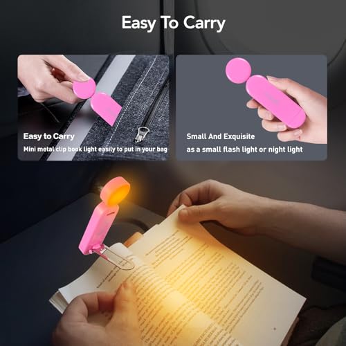 VAVOFO USB Rechargeable Book Light, Bookmark Clip on LED Reading Light - color: Rose