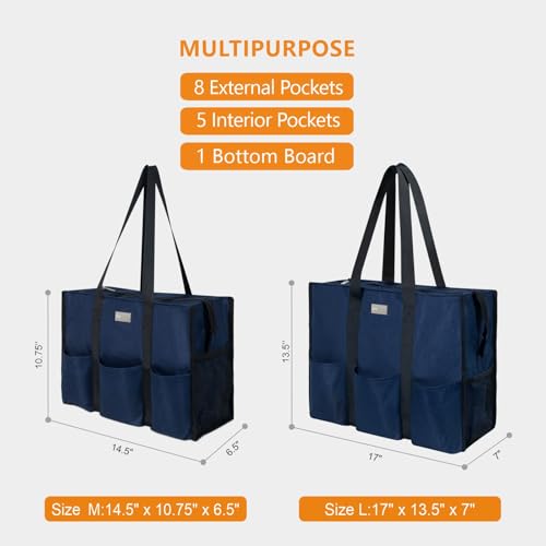 TOPDesign Utility Water Resistant Tote Bag with 13 Pockets, Zipper Closure - color: Blue, size: Large