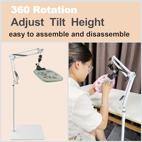 Embroidery Hoop Stand,Rotate Hand Embroidery Floor Stand Embroidery Hoop Holder Stand Can Move Freely Hand Embroidery Stand Floor Cross Stitch Hoop Stand Suitable for - color: White