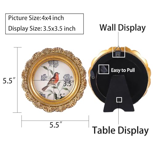Vintage Picture Frames 4x4 Round Bronze Antique Picture Frames with Glass Front Handcrafted Rustic Home Decor for Wall Mount and Tabletop Gallery Wall Art - color: Bronze, size: 4x4 Round