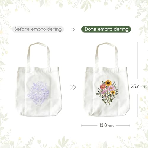 MAKHOT Canvas Tote Bag Embroidery Kit for Beginners,Cross Stitch Kits for Adults,Embroidery Bag Women(White) - color: White