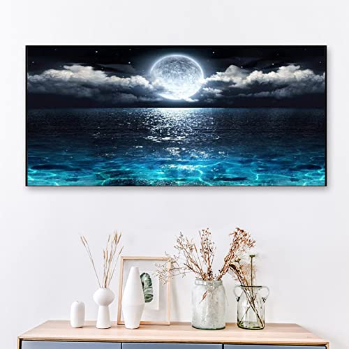 JATOK Diamond Painting Kit for Adults, Sea Moon, 31.5 x 15.7 in - color: Blue