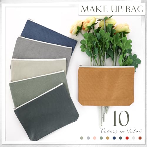 Reginary 10 Pcs Canvas Makeup Bags Bulk Blank Cosmetic Bags,Morandi Color - color: Morandi