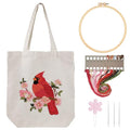 Louise Maelys Cardinal Embroidery Kit for Beginners Canvas Tote Bag - color: Cardinal