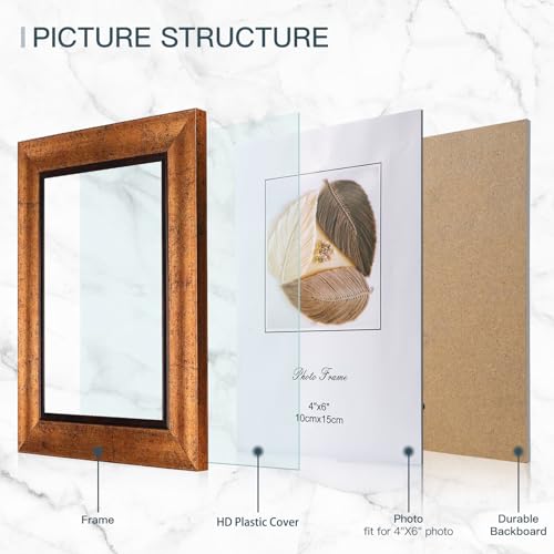 XUANLUO 4x6 Picture Frames Set of 4,Rustic Retro Photo Frame(Gold) - color: Gold-4pcs, size: 4×6 inch