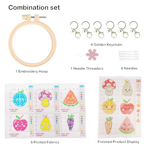 57lilina Cross Stitch Kits for Kids, 6 Set Easy Beginner Embroidery Pattern - color: Fruit A