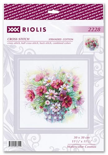 RIOLIS 2228 Watercolor Cosmos Counted Cross Stitch Kit 11.75 x 11.75 in