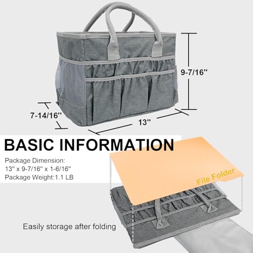 Cupohus Craft Organizer Tote Bag – Craft Caddy with 2 Mesh Side Pockets & Front Elastic Pockets, Foldable Large Capacity Supply Storage Bag for Sewing, Knitting, Painting, and Travel (Grey) - color: Grey
