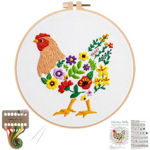 Louise Maelys Hen Embroidery Kit for Beginners Farmhouse DIY Craft - color: kit-35