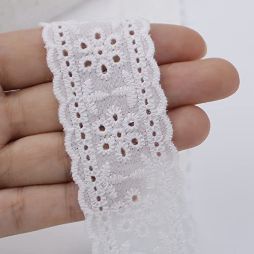 Eyelet Lace Trim 7 Yards White Cotton Lace Ribbon Embroidery Embroidery Craft Lace for Sewing, Baby Clothes, Pets Clothes - color: 4#