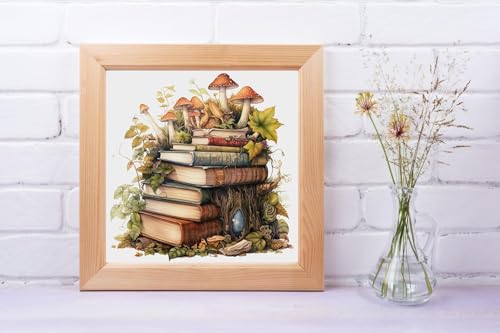 Moohue Stamped Cross Stitch Kits for Adults 14CT Pre Printed Cross Stitch Kits for Beginners (Magic Books and Mushrooms) - color: Magic Books and Mushrooms