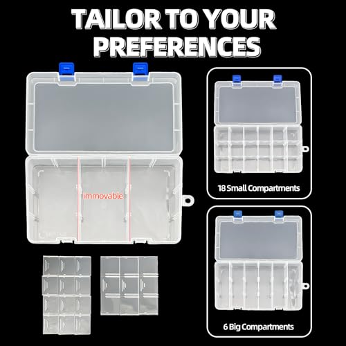DUOFIRE Plastic Organizer Container Storage Box Adjustable Divider Removable Grid Compartment for Jewelry Beads Earring Tool Fishing Hook Small Accessories(18 grids, White X 4) (Pack of 3) - color: White, size: 18Grid-4pcs (Pack of 3)