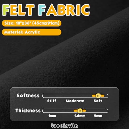 Black 18" X 36" Felt Fabric Sheet - 1.6mm Thickness - color: Black, size: 18" x 36"