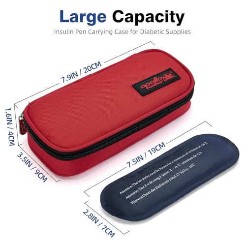 apollo walker Insulin Cooler Travel Case with Ice Packs and Insulation - color: Red, size: Small