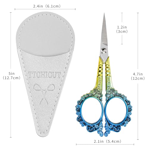 All Purpose Scissors with Sheath - Sewing Embroidery Sharp Cuticle Eyebrows Manicure Pedicure Beauty Grooming Scissors for Office, Home, School, Sewing Crafts (Gold Blue) - color: Gold Blue