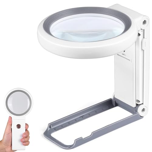 Magnifying Glass with Light and Stand, Foldable Handheld Magnifying Glass 18 LED Illuminated Lighted Magnifier for Macular Degeneration, Seniors Reading, Close Work, Coins, Jewelry White - color: White