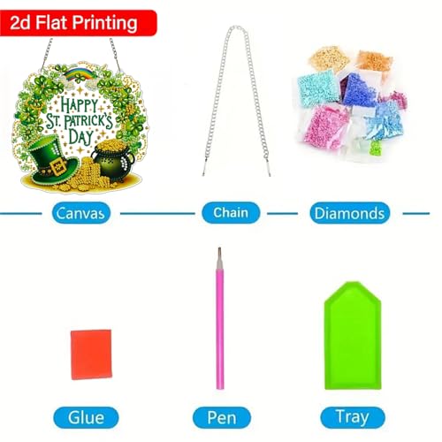 Hanging Diamonds Art kit for Adult,Saint Patrick Wreath Pendant Diamonds Painting Art Kit,7.0x6.8inch Acrylic Diamonds Painting Board Kit Ornament, Special Crystal Diamond Hanging Ornament - color: Dp02577